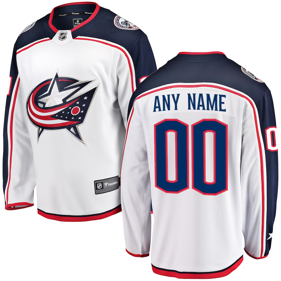 Men's Columbus Blue Jackets White Away Breakaway Custom jersey