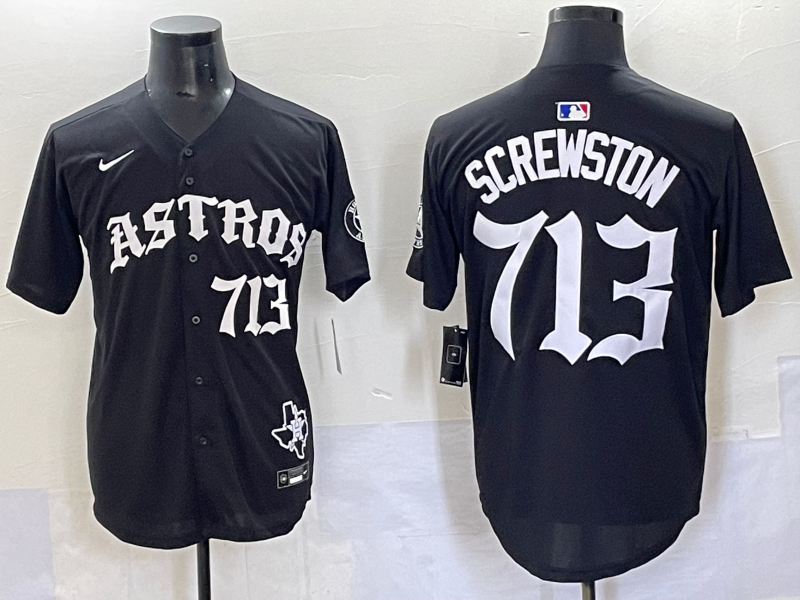 Men's Houston Astros Screwston #713 Black Team Player Jersey