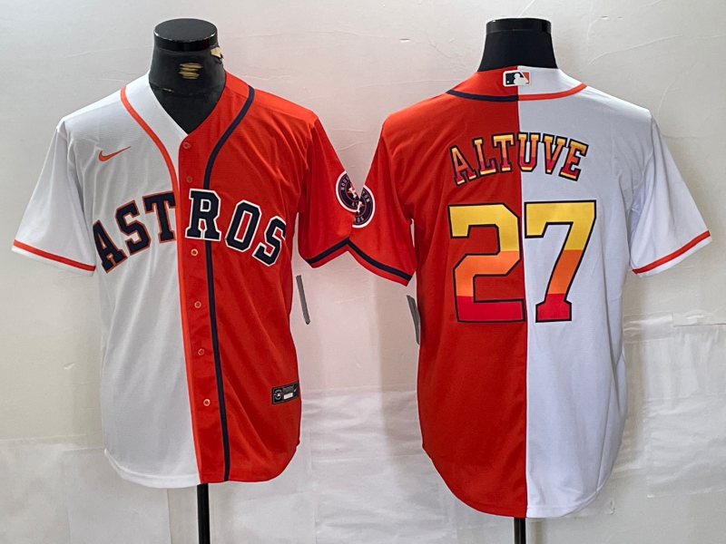 Men's Houston Astros Jose Altuve #27 White/Orange Replica Player jersey