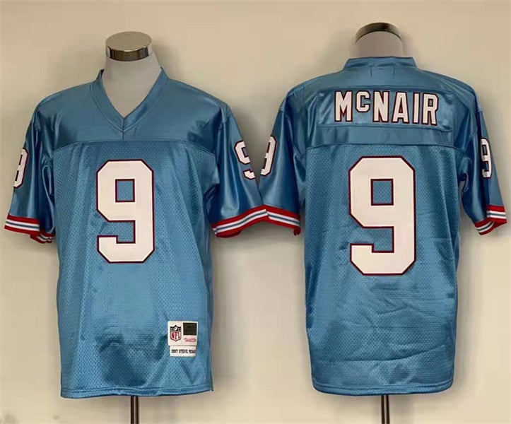 Men's Tennessee Oilers Steve McNair #9 Light Blue Legacy Replica jersey