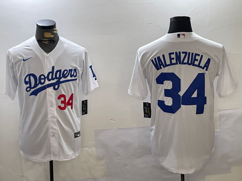 Men's Los Angeles Dodgers Fernando Valenzuela #34 White Replica Player jersey