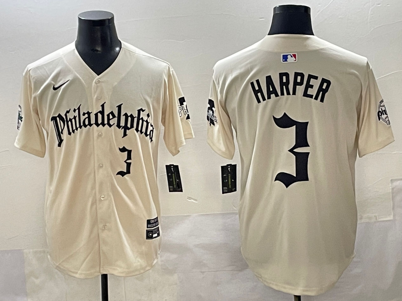 Men's Philadelphia Phillies Bryce Harper #3 Cream Limited Player Jersey