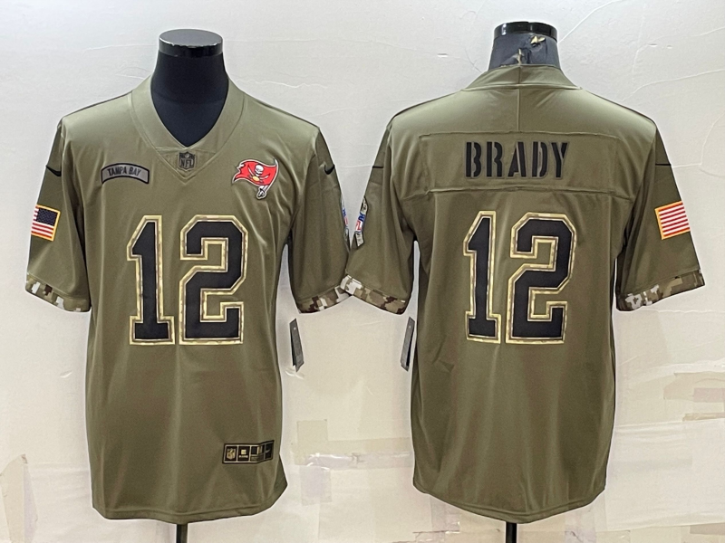 Men's Tampa Bay Buccaneers Tom Brady #12 Olive 2022 Salute To Service Retired Player Limited jersey