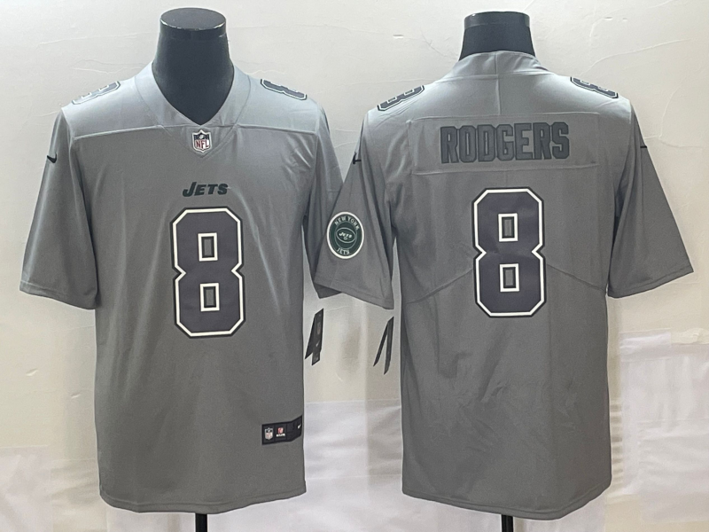 Men's New York Jets Aaron Rodgers #8 Heather Gray Atmosphere Fashion Game jersey