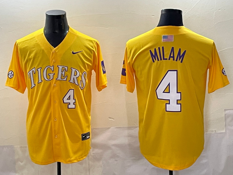 Men's LSU Tigers Steven Milam #4 Yellow Replica Player Jersey