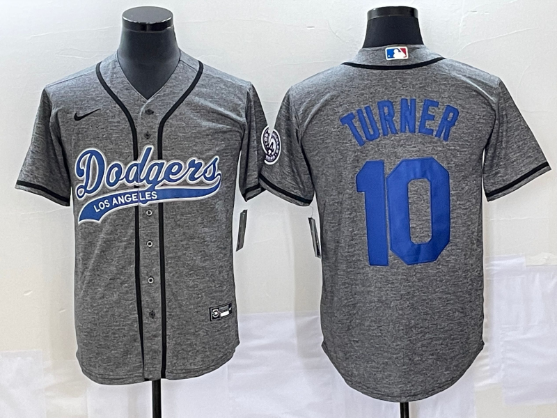 Men's Los Angeles Dodgers Justin Turner #10 Gray Game jersey Joint Edition