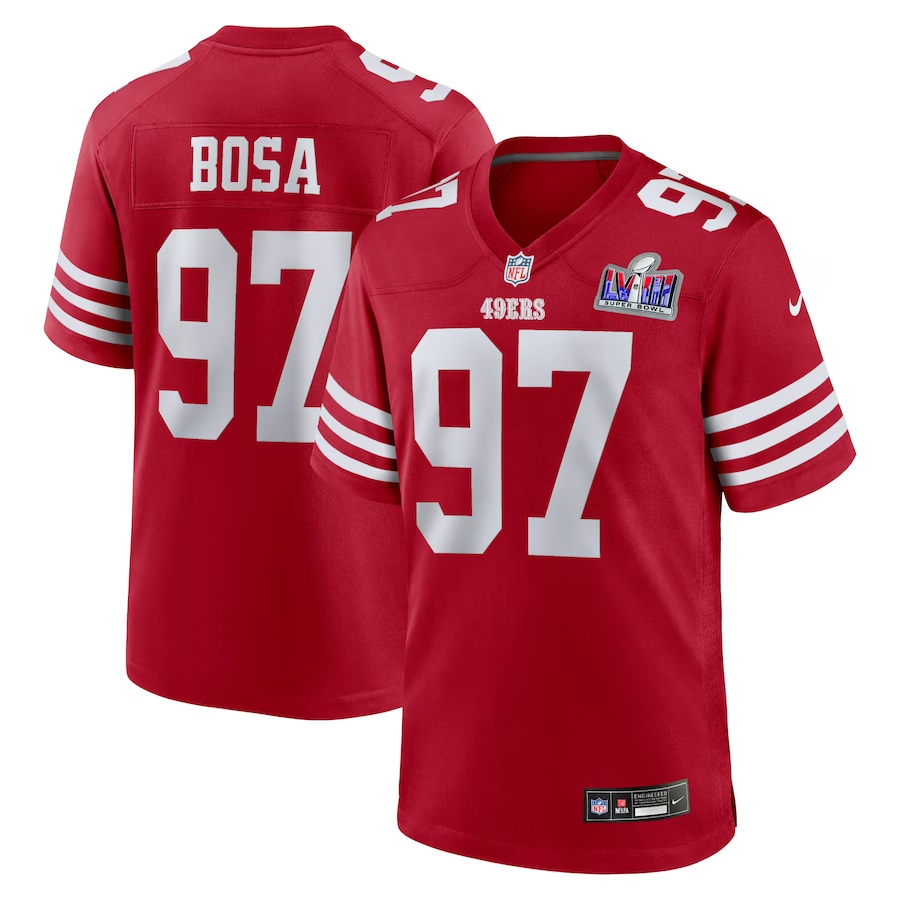 Men's San Francisco 49ers Nick Bosa #97 Scarlet Super Bowl LVIII Game jersey