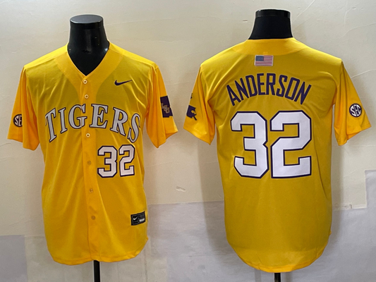 Men's LSU Tigers Kade Anderson #32 Yellow Replica Player Jersey