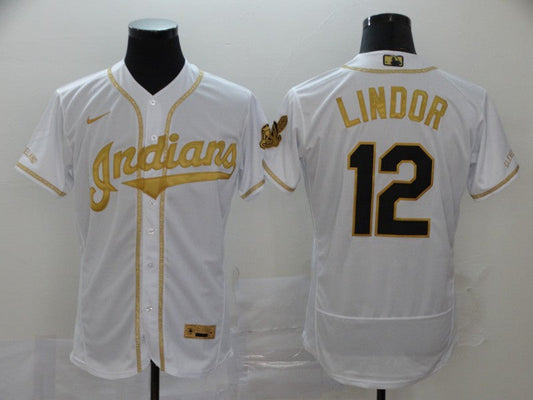 Men's Cleveland Guardians Francisco Lindor #12 White Replica Player jersey