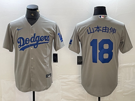 Men's Los Angeles Dodgers Yoshinobu Yamamoto #18 Gray Alternate Game jersey