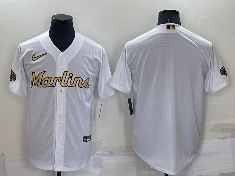 Men's Miami Marlins White Replica Blank jersey
