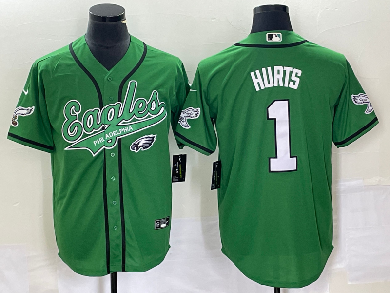 Men's Philadelphia Eagles Jalen Hurts #1 Kelly Green Game jersey Joint Edition