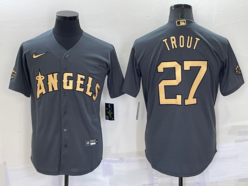 Men's Los Angeles Angels Mike Trout #27 Gray Stitched jersey