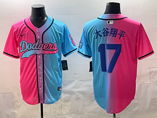 Men's Los Angeles Dodgers Shohei Ohtani #17 Pink/Blue Game Jersey