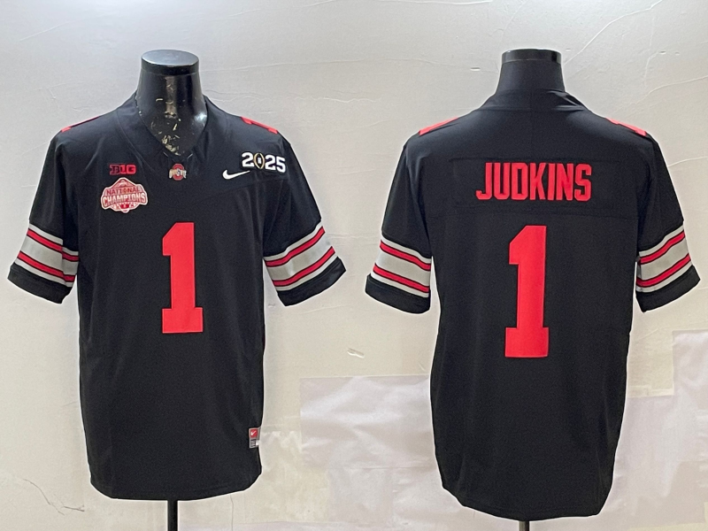 Men's Ohio State Buckeyes Quinshon Judkins #1 Black 2025 CFP Final National Champions Patch F.U.S.E. Jersey