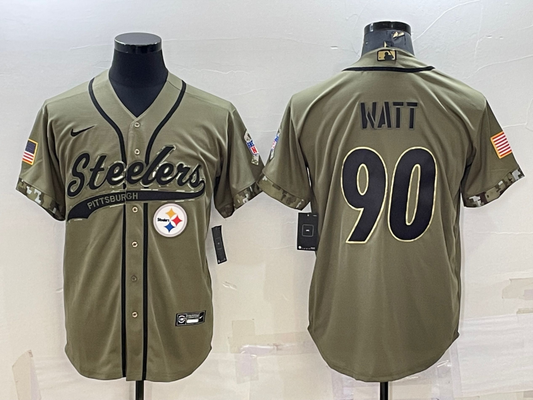 Men's Pittsburgh Steelers T.J. Watt #90 Olive 2022 Salute To Service Limited jersey Joint edition