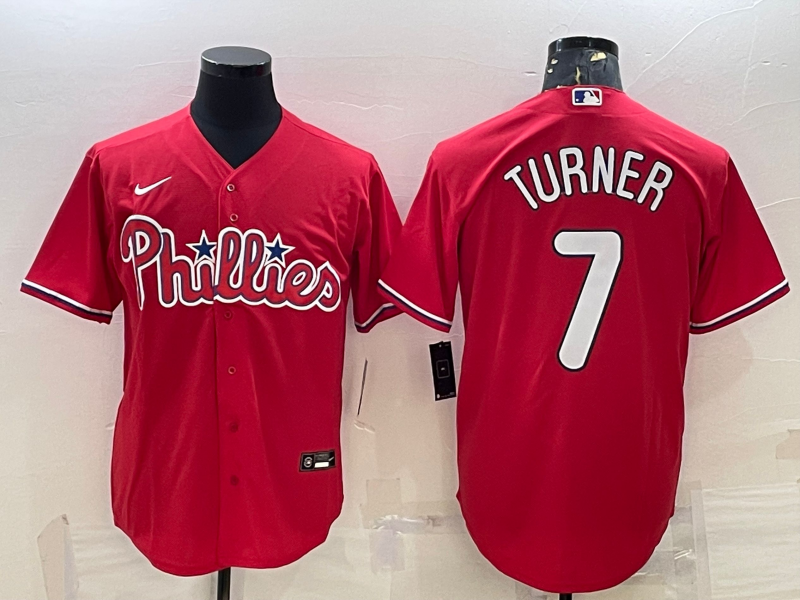 Men's Philadelphia Phillies Trea Turner #7 Red Replica Player jersey