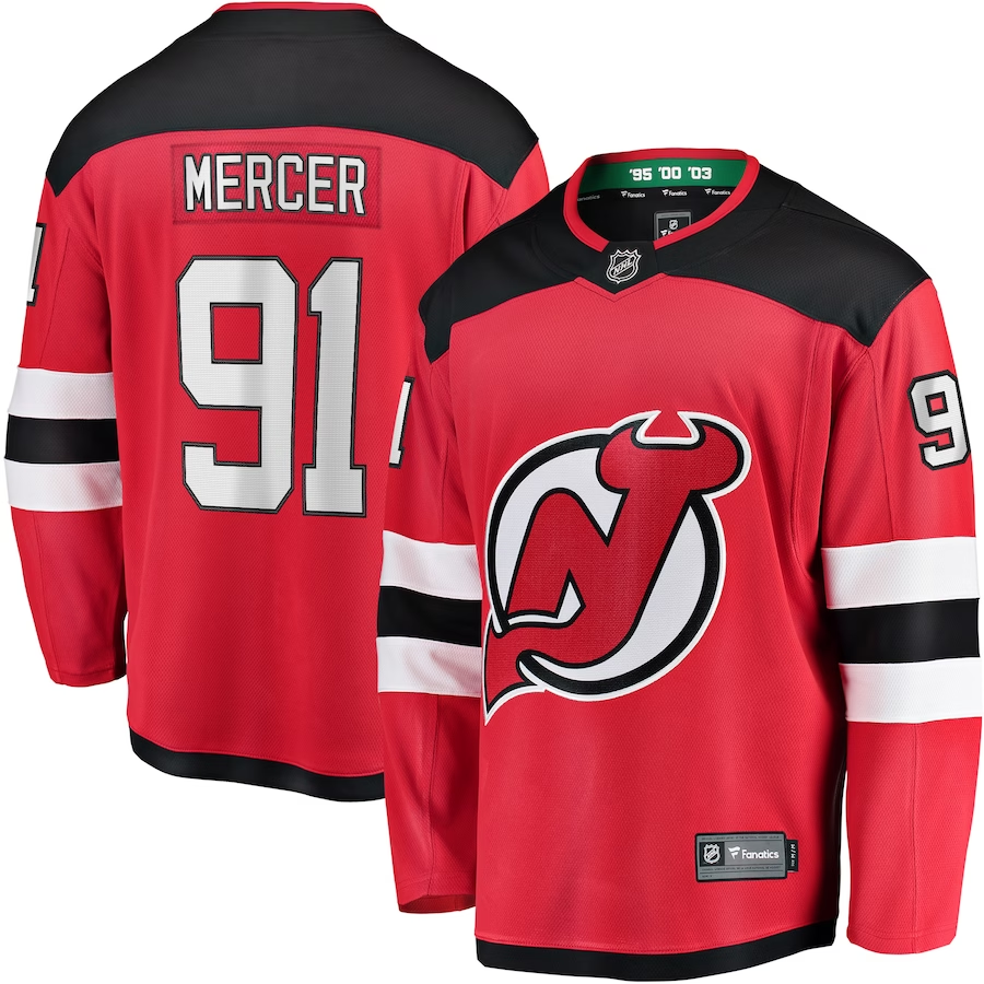 Men's New jersey Devils Dawson Mercer #91 Red Player Game jersey
