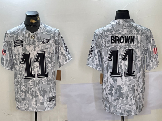 Men's Philadelphia Eagles A.J. Brown #11 Arctic Camo 2024 Salute to Service Limited jersey