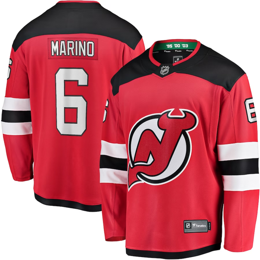 Men's New jersey Devils John Marino #6 Red Player Game jersey