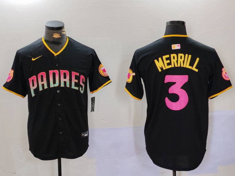 Men's San Diego Padres Jackson Merrill #3 Black Replica Player jersey