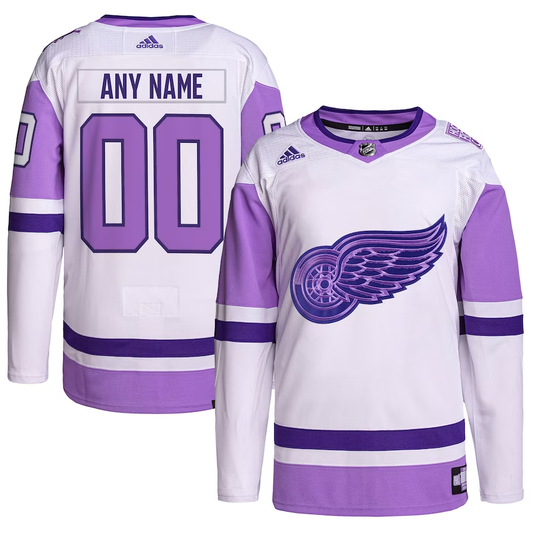 Men's Detroit Red Wings White/Purple Hockey Fights Cancer Primegreen Authentic Custom jersey