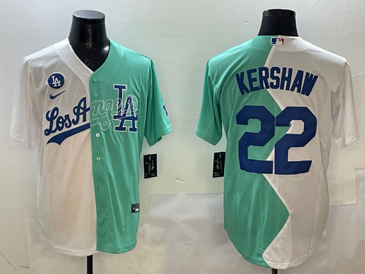 Men's Los Angeles Dodgers Clayton Kershaw #22 White/Green Replica Player jersey