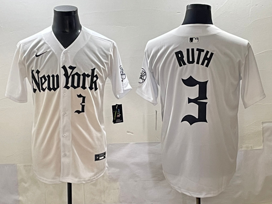 Men's New York Yankees Babe Ruth #3 White Alternate Limited Player Jersey