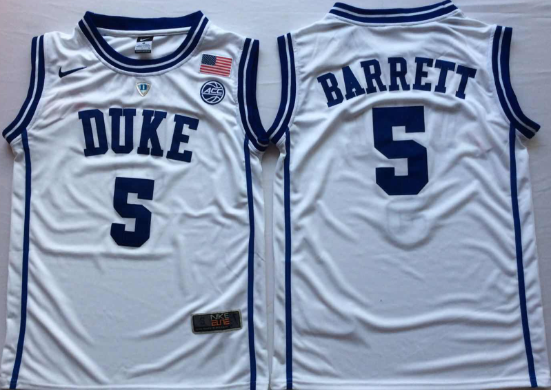 Men's Duke Blue Devils RJ Barrett #5 White Player Jersey