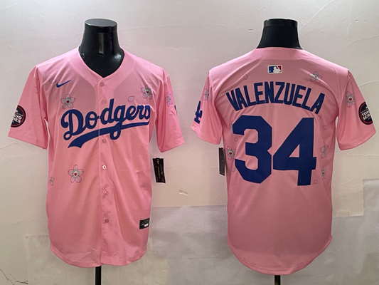 Men's Los Angeles Dodgers Fernando Valenzuela #34 Pink Player Jersey