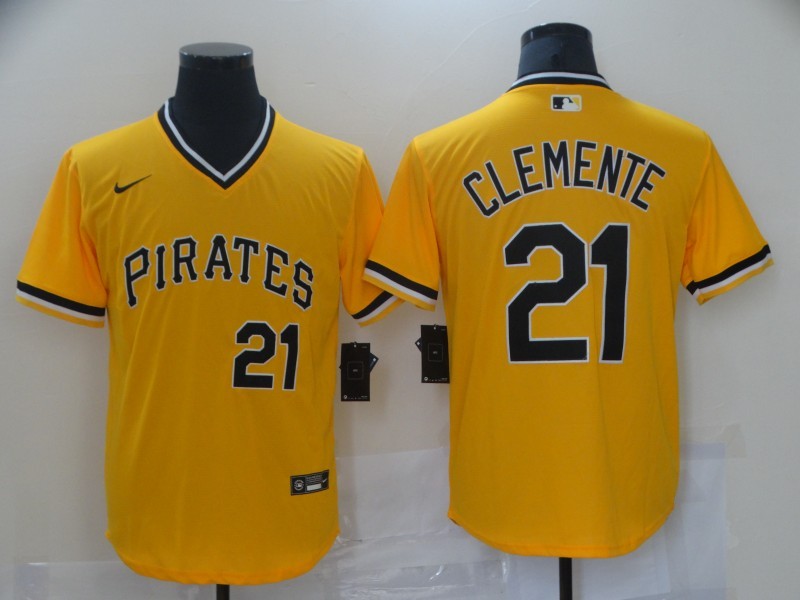 Men's Pittsburgh Pirates Roberto Clemente #21 Yellow Replica Baseball jersey