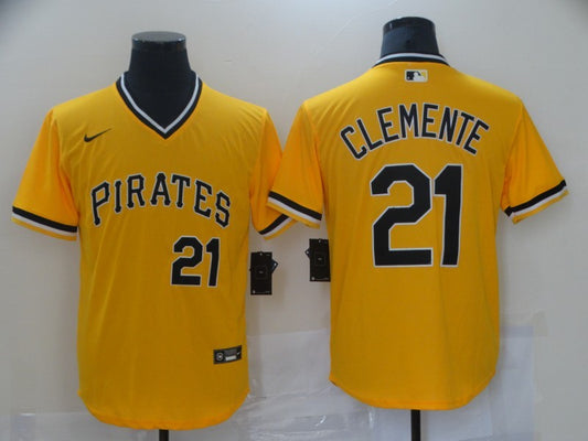 Men's Pittsburgh Pirates Roberto Clemente #21 Yellow Replica Baseball jersey