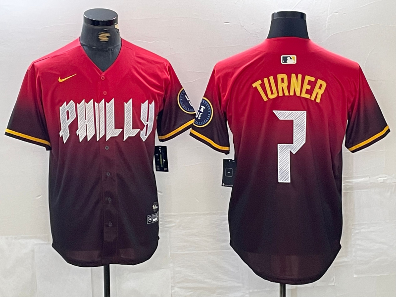 Men's Philadelphia Phillies Trea Turner #7 Red 2024 City Connect Limited Player jersey