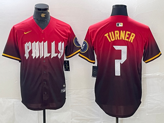 Men's Philadelphia Phillies Trea Turner #7 Red 2024 City Connect Limited Player jersey