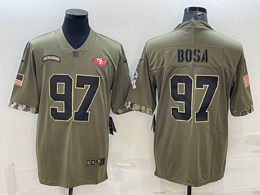 Men's San Francisco 49ers Nick Bosa #97 Olive 2022 Salute To Service Retired Player Limited jersey