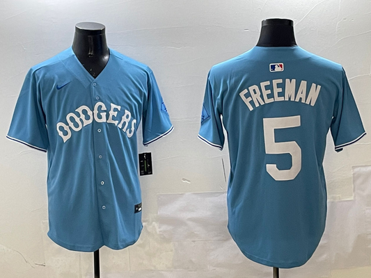 Men's Los Angeles Dodgers Freddie Freeman #5 Light Blue Limited Player jersey