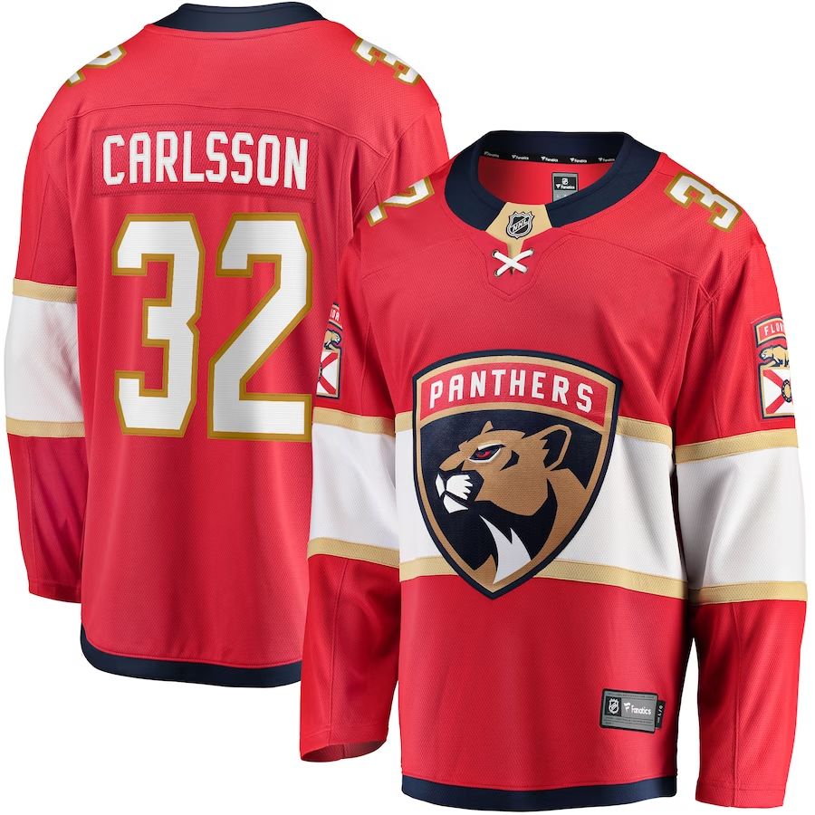 Men's Florida Panthers Lucas Carlsson #32 Red Player jersey
