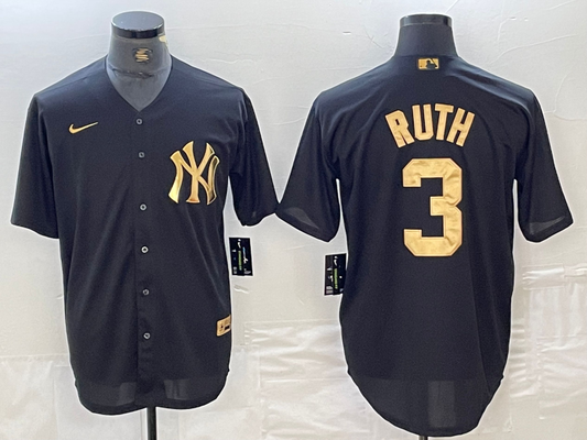 Men's New York Yankees Babe Ruth #3 Black Limited Player jersey