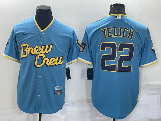 Men's Milwaukee Brewers Christian Yelich #22 Blue Stitched jersey