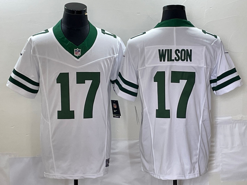 Men's New York Jets Garrett Wilson #17 White Legacy Vapor F.U.S.E. Limited jersey