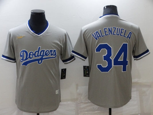 Men's Los Angeles Dodgers Fernando Valenzuela #34 Gray Stitched jersey