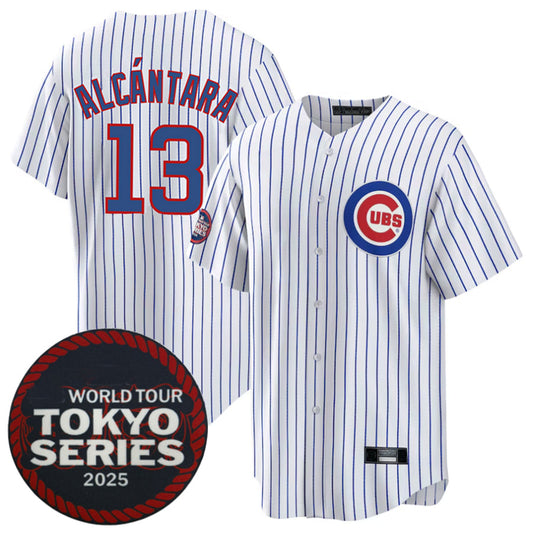 C.Cubs #13 Kevin Alc����ntara Player White 2025 World Tour Tokyo Series Home Stitched Baseball Jerseys