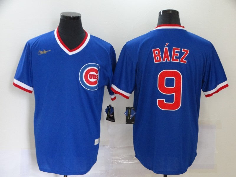 Men's Chicago Cubs Javier Baez #9 Blue Game jersey