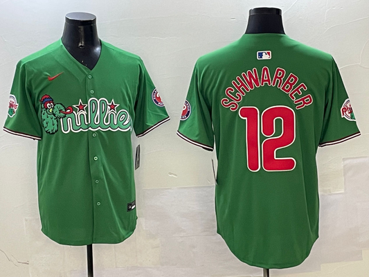 Men's Philadelphia Phillies Kyle Schwarber #12 Green Replica Team jersey