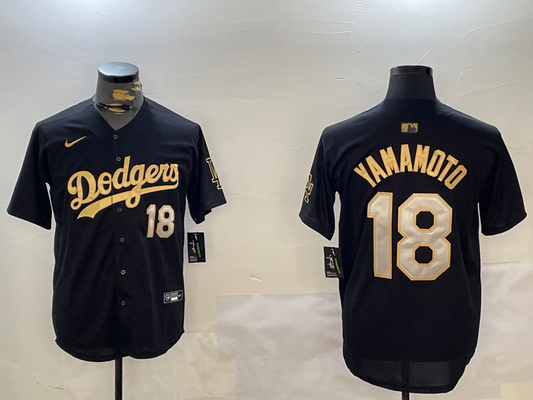 Men's Los Angeles Dodgers Yoshinobu Yamamoto #18 Black Game jersey