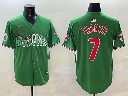 Men's Philadelphia Phillies Trea Turner #7 Green Replica Team jersey