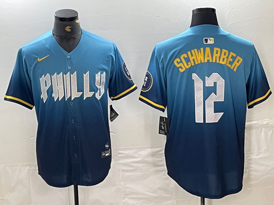 Men's Philadelphia Phillies Kyle Schwarber #12 Blue 2024 City Connect Limited Player jersey