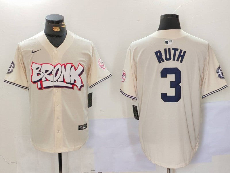 Men's New York Yankees Babe Ruth #3 Cream Limited Player jersey