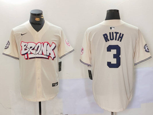 Men's New York Yankees Babe Ruth #3 Cream Limited Player jersey