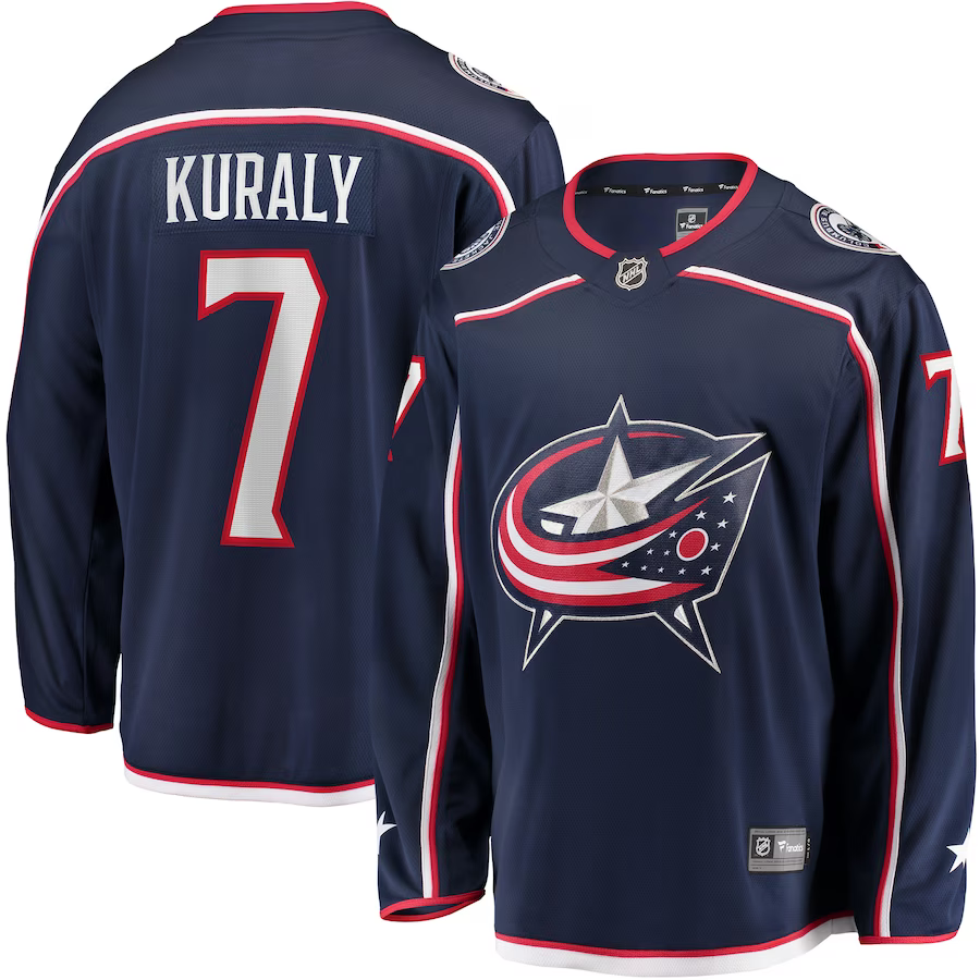 Men's Columbus Blue Jackets Sean Kuraly #7 Navy Home Breakaway Player jersey